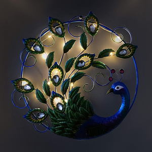 مقاوم للماء جدار جبل أدى المعادن الطاووس فن الديكور في الهواء الطلق حديقة الحلي مصباح الجدار الشمسية - Product Image 4