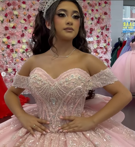 Robe de bal moderne Mumuleo <span class=keywords><strong>rose</strong></span> Quinceanera 2026, longueur au sol, grande taille, dos lacé, cristaux et sequins, lavable, service OEM - Product Image 4