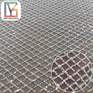 Di lusso ad alta densità perline di perle tessuto di pizzo <span class=keywords><strong>bianco</strong></span> francese da sposa pesante con perline in <span class=keywords><strong>Tulle</strong></span> tessuto di pizzo per abito da sposa - Product Image 2