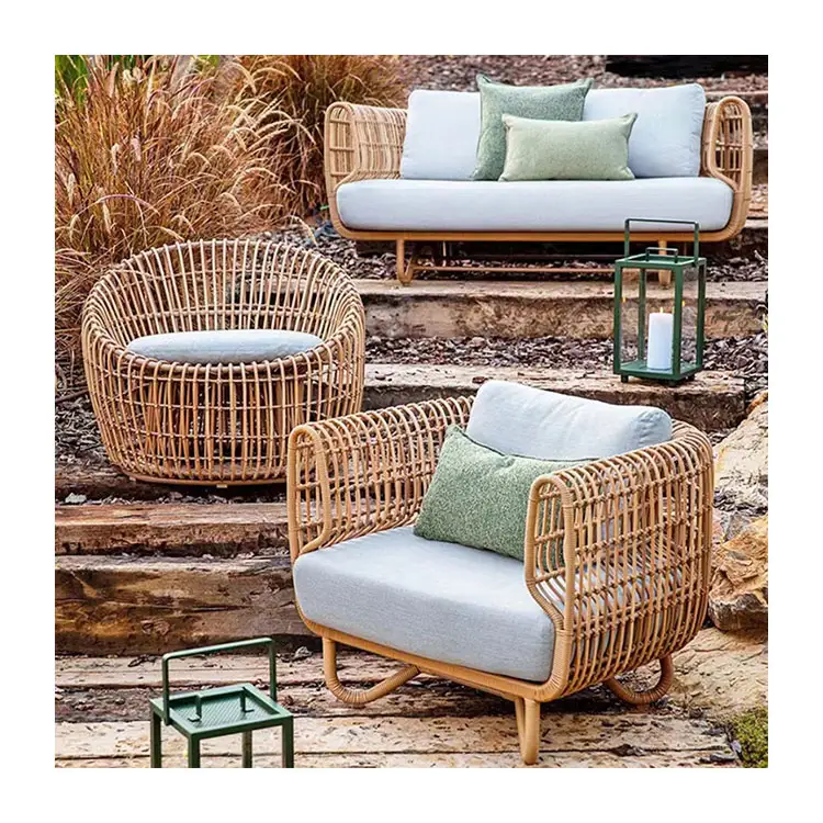 Винтажная королевская плетеная вилла мебель для отдыха из ротанга, садовый диван, уличный плетеный стул для патио, диван