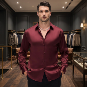 Chemise habillée de luxe pour homme en satin ultra-extensible et respirant, 100 % soie, anti-plis, écologique, pour le printemps - Product Image 2