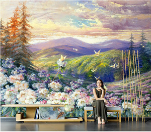 Tv sfondo valle fiori <span class=keywords><strong>farfalle</strong></span> bellissimo paesaggio pittura a olio carta da parati soggiorno camera da letto murale - Product Image 3