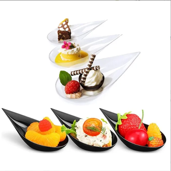 Wegwerp Plastic Ps Snoepschotel Mini Dessertborden Zwart Doorzichtig Bestek Voor Restaurant Dessertproeverij Lepel