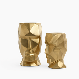 Gold Resin Geometric Face Decorative <b>Vase</b> Set for Modern Living Room Decor - Product Image 2