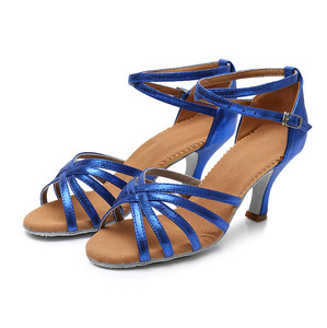 Zapatos de tacón de baile latino azul profesional, zapatos de baile de <span class=keywords><strong>Salsa</strong></span> de Jazz, zapatos de baile de salón con cordones y Punta abierta para mujeres, práctica de competición - Product Image 6