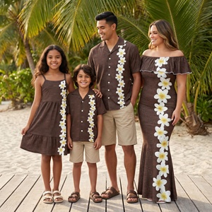 Completo coordinato genitore-figlio con motivi tradizionali polinesiani, camicia e vestito taglie forti, stampa personalizzata, set famiglia, abito polinesiano samoano - Product Image 3