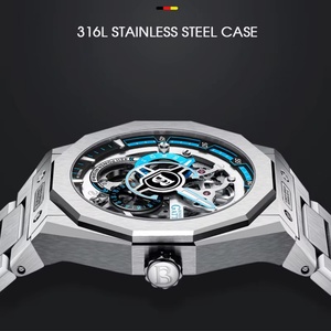 Montre de luxe pour homme BG7601-S, montres automatiques, montre-bracelet mécanique, étanche 50M, saphir, bracelet en acier lumineux, squelette - Product Image 4