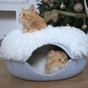 Nido per gatti con ciambella in feltro per animali domestici può essere staccabile un <span class=keywords><strong>tunnel</strong></span> con cerniera semi chiuso per gatti con pile per tenere al caldo un allevamento di peluche di lusso - Product Image 1