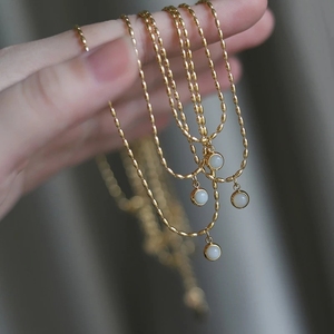 2023 Vintage Natural Stone Green <strong>Jade</strong> Pendant <strong>Necklace</strong> 18 K Plated Stainless Steel Collar <strong>Necklace</strong> Gift Jewelry - Product Image 1