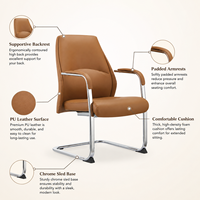 Chaise de bureau de direction à dossier haut, chaise de conférence moderne avec base en glissière chromée et accoudoirs rembourrés