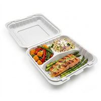 Boîtes de préparation de repas personnalisées avec logo 9x9, couvercle à charnière, blanches, 3 compartiments, en plastique, jetables, pour micro-ondes