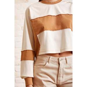 Sudadera Oversize Bicolor para Mujer, Hombros Caídos, Mezcla de Algodón, Tejido de Punto, Blanca - Product Image 2
