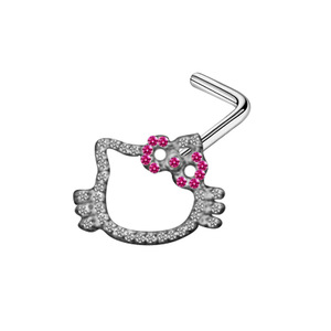 YW Stainless Steel <strong>Nose</strong> Ring L Bend <strong>Cute</strong> Cat <strong>Nose</strong> Stud Ring 20G <strong>Nose</strong> <strong>Piercing</strong> Body Jewelry - Product Image 1