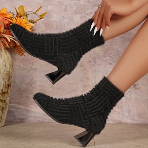 Stivaletti con Tacco Alto in Peluche Taglia 708, Stivali da Donna Autunno e Inverno in Maglia Tinta Unita con Punta Affusolata, Stivaletti Elastici - Product Image 6