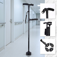 Canne pliante pour personnes âgées avec deux poignées, quatre pieds, en aluminium, avec fonction d'éclairage réglable