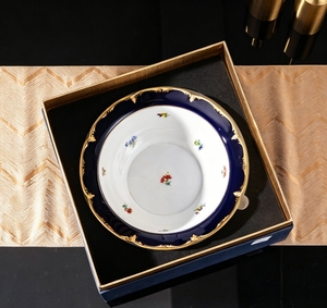 Luxury Cobalt Blue & Red Gold Trim Floral Bone China Serving Bowl Baroque Style Porcelain Salad Bowl - Product Image 4