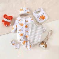 Pyjama bébé en coton doux antibactérien à cinq pièces, manches courtes, Harper, long, pour grimper, printemps été, nouveau-né
