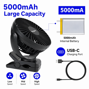 Ventilador Portátil con Clip y Batería de 5000mAh, 360° °   Ventilador Personal Recargable USB con Rotación para Cochecito de Bebé, Camping y Gimnasio - Product Image 5