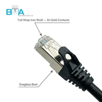 Cable de Conexión RJ45 8P8C Blindado, 26AWG, 210 mm/0.69 pies, Aislamiento de PVC, Negro, para Conexión de Red de Telefonía y Control Industrial