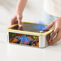 Stapelbare Lebensmittelbehälter mit Gehärtetem Glasdeckel Edelstahl-Lebensmittelaufbewahrungsbehälter Luftdichte Lunchboxen Mikrowellengeeignet