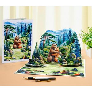 Tarjeta de Aniversario 3D con Diseño de Pareja de Osos, Tarjeta de Felicitación de Papel con Laminado Brillante para Regalo de Boda o Cumpleaños, Forma Irregular Digital - Product Image 4