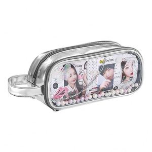 Trousse à crayons transparente en PVC grande capacité pour filles, sac de papeterie étudiant avec un espace de rangement incroyablement spacieux - Product Image 1