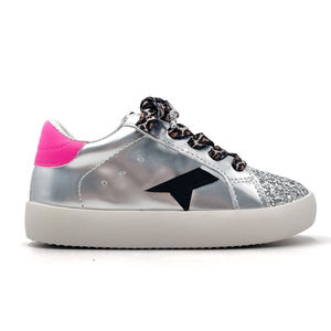 Zapatillas Deportivas Plateadas con Brillantina <span class=keywords><strong>para</strong></span> Niñas, Venta al por Mayor, Calzado Infantil Personalizado, Zapatillas Casuales con Encaje <span class=keywords><strong>de</strong></span> Leopardo, Zapatillas <span class=keywords><strong>de</strong></span> Entrenamiento <span class=keywords><strong>para</strong></span> Niños - Product Image 1