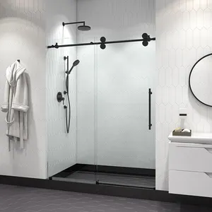 Popular Bathroom 2 Panel One-shape Sliding Tempered Shower Glass Door