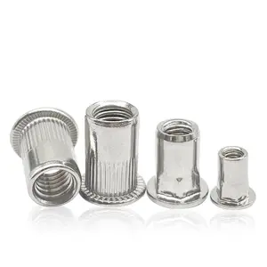 silver stainless steel zinc plated vertical knurled carbon steel flat head rivet nut for sheet matel