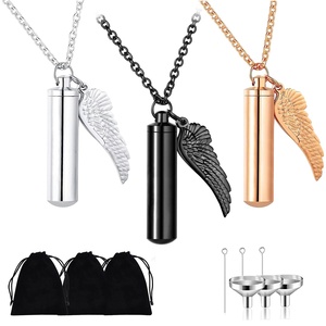 Bijoux de crémation en acier inoxydable mémorial animal de compagnie souvenir bouteille pendentif aile d'ange cylindre urne collier pour cendres - Product Image 1