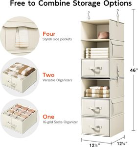 6-Shelf Hanging Closet Organizer with 3 Drawers 2 Separable 3-Shelf Closet Organizers and <b>Storage</b> for Wardrobe Organization - Product Image 2