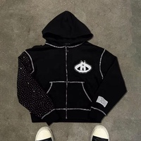 Premium Kalın Kutulu Kesim Fermuarlı Kapüşonlu Sweatshirt Özel Logo Nakışı Büyük Beden Fermuarlı Kapüşonlu Sweatshirtler Tasarımcı Ağır Pamuklu Taşlı Kapüşonlu Sweatshirt