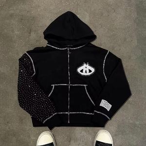 เสื้อฮู้ดดี้ซิปหนาพิเศษทรงบ็อกซี่ ปักโลโก้ตามสั่ง ไซส์ใหญ่พิเศษ ดีไซน์เนอร์ ผ้าฝ้ายหนานุ่ม ประดับคริสตัล - Product Image 1