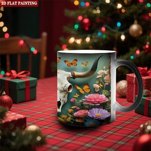 Frosted Black <b>Ceramic</b> <b>Mug</b> 11oz Heat Sensitive Color Changing Tea Cup With Skull And Flowers Design - Product Image 2