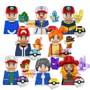 KF6189 อะนิเมะการ์ตูนPoke Go Pikachuกระเป๋าMisty Ash Ketchum Calemเซเรน่ามอนสเตอร์Mon Building Blockรูปของเล่นพลาสติกอิฐ