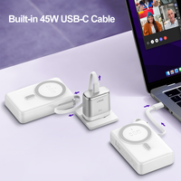 Banque d'alimentation USB-C LDNIO PQ51 45W 20000mAh avec charge magnétique sans fil 15W, câble intégré, écran LED, chargeur pour ordinateur portable