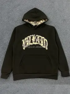 Sweat-shirt à capuche rétro surdimensionné unisexe lavable en éponge confortable coupe ample pull Patchwork broderie poids lourd hiver 100% - Product Image 3