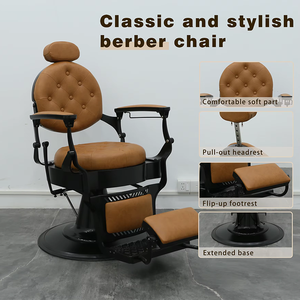 Sedia da Barbiere Professionale con Base Rotonda Nera, Sedia Idraulica Robusta per Parrucchiere, Colore <span class=keywords><strong>Marrone</strong></span> - Product Image 4