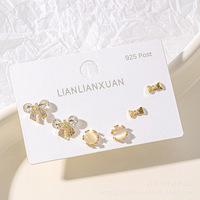 2024 vente en gros en promotion femmes plaqué or cuivre papillon fleur bowknot boucles d'oreilles 925 argent post boucles d'oreilles 3 paires