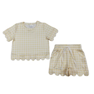 Conjuntos de Ropa Casual para Niñas con Estampado de Flores a Cuadros de RTS Boutique, Primavera Otoño, 95% Algodón, 5% Elastano, Transpirable, Nuevo Diseño Scallop - Product Image 1