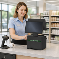 Terminal de point de vente intelligent 15,6 pouces à double écran noir Windows Intel N5095 Quad-Core avec imprimante thermique 58 mm et scanner 1D/2D pour supermarché