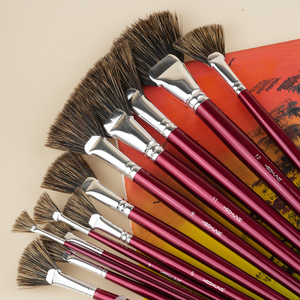 Usine professionnelle bas quantité minimale de commande Premium poils de sanglier robuste manche en bois de bouleau 6 pièces/ensemble ventilateur <span class=keywords><strong>peinture</strong></span> à l'<span class=keywords><strong>huile</strong></span> <span class=keywords><strong>pinceau</strong></span> d'artiste - Product Image 2