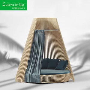 تصميم جديد في جميع الأحوال الجوية سرير نهاري مستدير في الهواء الطلق مع مظلة للحديقة والمنتجعات أثاث الفندق - Product Image 3