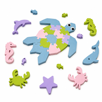 Set Blok Puzzle Penyu Laut EVA, Proyeksi Bayangan Hewan Laut, Blok Kognitif, Mainan Edukasi Dini Anak