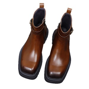 Nouvelles bottes en cuir à talons hauts pour hommes, grandes tailles, avec boucles métalliques et dessus en cuir véritable. Chaussures en cuir formelles pour affaires - Product Image 1