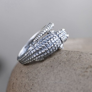 Real Sterling Silver 925 <strong>Crocodile</strong> <strong>Ring</strong> for Men and Women Vintage <strong>Fashion</strong> Opening Adjustable Size Jewelry - Product Image 3