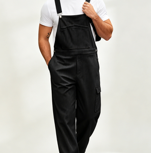 Salopette noire en velours côtelé pour <span class=keywords><strong>homme</strong></span>, bretelles réglables, poche avant, coupe ample et jambe <span class=keywords><strong>large</strong></span> - Product Image 4