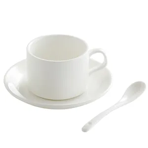 Profesyonel saf beyaz seramik kahve fincanı porselen yemek seti Latte Cappuccino kupalar