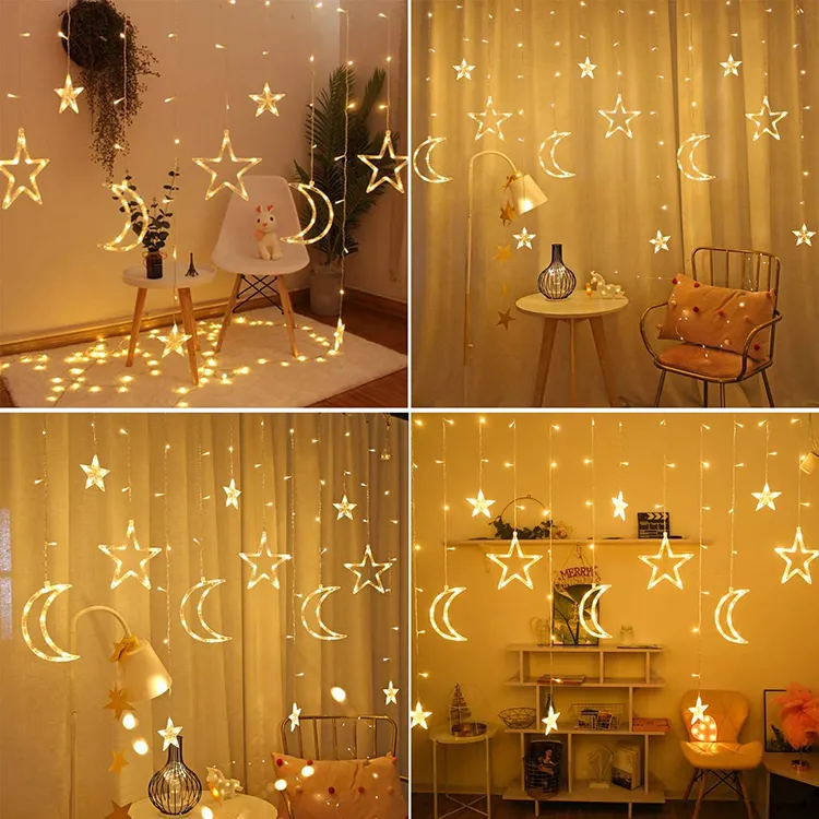 Moon and Star Ramadan Moubarak Eid Lighting Ramadan Led Lights for Window Wall Home Decoration