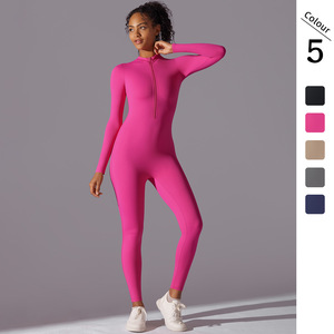 <span class=keywords><strong>Combinaison</strong></span> de yoga une pièce pour <span class=keywords><strong>femme</strong></span>, effet ventre plat, manches courtes, fermeture éclair avant, tenue de sport décontractée 2025 - Product Image 6